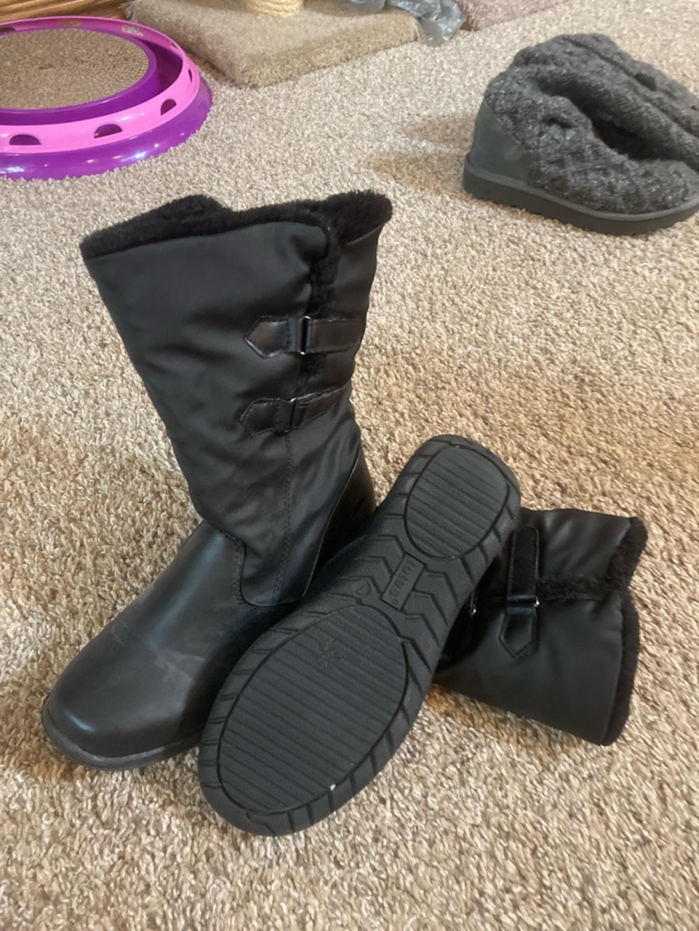 totes Black Women's Winter Rain Boots with Fleece Lining